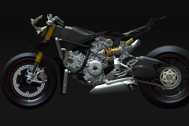 Động cơ 1199cc chính là khung của chiếc Ducati Panigale, (Click vào ảnh để phóng to)