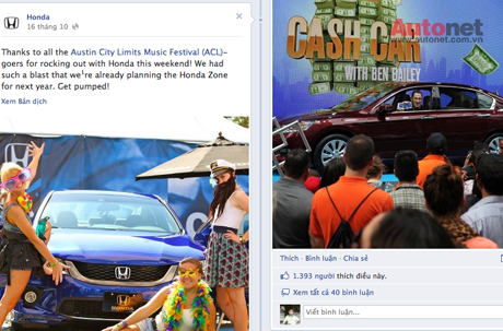 Trang facebook của Honda. Thật không khó để có thể tìm kiếm một hãng xe nào đó trên Facebook