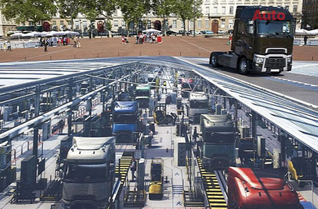 Tranh 3D mô tả một phân xưởng sản xuất của Renault Trucks
