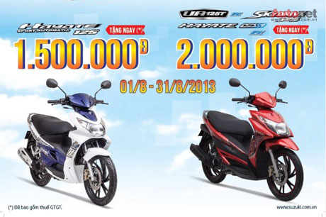 Tặng từ 1,5 - 2 triệu đồng cho các mẫu xe tay ga khác nhau của Suzuki