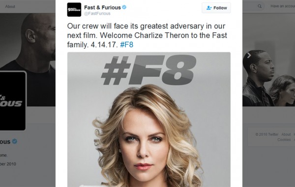 Dòng tweet của Fast & Furious nói rằng Theron sẽ đảm nhiệm vai phản diện